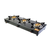 Goodflame Photon 3B Ms Bk Toughened Glass 3 Brass Burner Gas Stove(Manual Ignition,Black) - Black