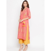 Women Peach-Coloured & begonia Ethnic Motifs Embroidered Thread Work Kurta