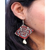 Blue Red Rose Rosette Handcrafted Dangler Earring