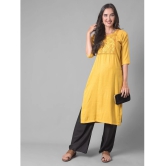 Dollar Missy Cotton Blend Embroidered Straight Womens Kurti - Yellow ( Pack of 1 ) - None