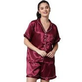 FUNDAY FASHION Women's Satin Plain/Solid Relaxed Night Suit Set Of Top & Shorts