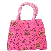 Hand Crafted Jute  Pink Floral Jute Tote Bag / Hand Bag