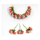 SHG Fashion Art Handmade Orange and White Color Artificial Veni Flowers with 3 Pins (Orange with White Artificial Flower Hair Accessory Set)