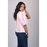 Top for women stylish and trending printed Cotton Light Pink Striped Top With Square Neck (OTL-TPS1075)-Pink / L