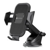 Portronics Dashboard & Windshield Double Clamp Car Mobile Holder - Black - Black