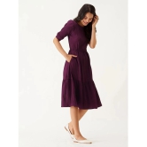 JASH CREATION Rayon Solid Midi Womens Fit & Flare Dress - Mauve ( Pack of 1 ) - None