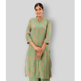 Pistaa - Green Cotton Women's Front Slit Kurti ( Pack of 1 ) - XS