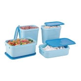 HOMETALES Plastic Multi-Purpose Food Container, 860ml X 1U, 1200ml X 1U, 1000ml X 2U, Light Blue, (4U) - Blue