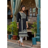 Juniper Rayon Printed Straight Womens Kurti - Black ( Pack of 1 ) - None