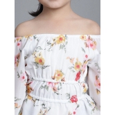 MINI & MING Girls Floral Printed Off-Shoulder Puff Sleeves Gathered Bardot Top