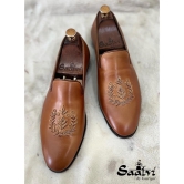 Tan Leaf Zardosi Slipons-UK8/US9/EU42