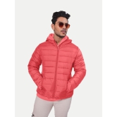 Men Classic Red puffed quilted Jacket with side pockets and hoodie