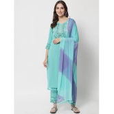 Estela Rayon Embroidered Kurti With Pants Womens Stitched Salwar Suit - Turquoise ( Pack of 1 ) - None