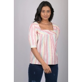 Magic cotton for women western wear Light Pink Striped Top With Square Neck (OTL-TPS1069)-Pink / S