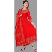 Smien Rayon Printed Anarkali Womens Kurti - Red ( Pack of 1 ) - None