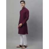 Mens Purple Chikankari Embroidered and Sequence Kurta with Pyjama.-XL / Purple