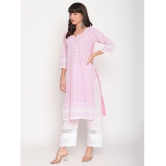 Queenley - Pink Cotton Women's Straight Kurti ( Pack of 1 ) - L