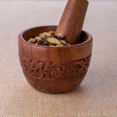 Brown Wood Kitchen Tool Set (Wood Carved Pestle and Mortar)-Brown