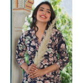 Vbuyz Cotton Printed Straight Womens Kurti - Navy Blue ( Pack of 1 ) - None