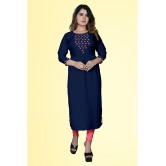 haya fashion - Navy Rayon Women's Straight Kurti ( Pack of 1 ) - None