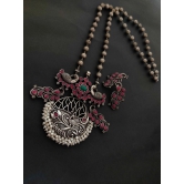 Antique silver peacock kundan long necklace set