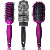 Majestique 3Pcs Hair Brush Set Detangle Brush, Round Hair Brush For Blow Drying & Vent Blow Brush