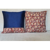 Kalamkari Maroon Print Mix N Match Royal Blue Dupion Silk Cushion Cover Size 16x16