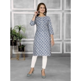 Rangita Women Cotton Blue Printed Knee Length Straight Kurti - None