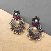 Beautiful silver look alike oxidised chandbali earrings for women wedding outfit temple earrings ethnic wear