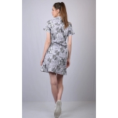 OWO THE LABEL Paper Print Collared Neckline Dress (OTL-DRS1020)-Grey / M