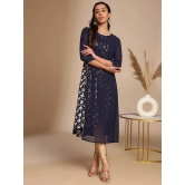 Janasya Crepe Printed A-line Womens Kurti - Navy Blue ( Pack of 1 ) - None