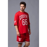 Go Devil 66 Printed Red Polyester Co-ord Set for Men XXL