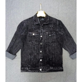 Men Black Slim Fit Brand Print Denim Jacket