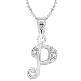 Vighnaharta P Alphabet Rhodium Plated Pendant - [VFJ1124PR]