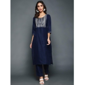 Antaran Cotton Blend Embellished Kurti With Pants Womens Stitched Salwar Suit - Navy ( Pack of 1 ) - None