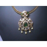 Green and White American Diamond Bridal Necklace Set