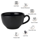 AADEEP Ceramic Soup and Coffee Wide Large Mug with Handle - Set of 1, 350 Ml Matte Finish | Bone Ash Free and Microwave Safe | for Maggi, Cappuccino, Latte, Green Tea - Black