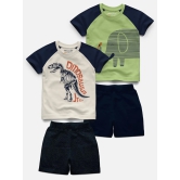 Raglan Half Sleeve Printed T-shirt with Comfy Solid Shorts for Infants & Boys - Pack of 4 (2 T-shirt & 2 Shorts)