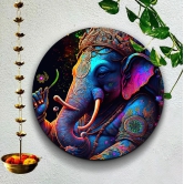 Ganesha Idol Digital Wood Print Wall Art-48 X 48 Inches / Acrylic Glass Thickness: 6mm