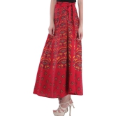 Rococco-Red Wrap-Around Printed Long Skirt from Pilkhuwa