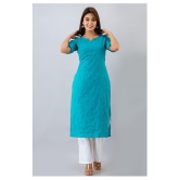 SVARCHI - Turquoise Cotton Blend Women''s Straight Kurti - L