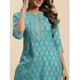 Rangita Women Rayon Turquoise Gold Printed Knee Length Straight Kurti - XXL, Turquoise