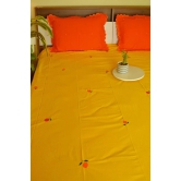 Santra Embroidered Orange Cotton Bedsheet