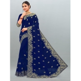 Om Shantam Sarees - Navy Blue Georgette Saree With Blouse Piece ( Pack of 1 ) - Navy Blue