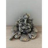 Aarna Creations Metal Ganesha | Silver Gudhal Ganesh | Antique Silver Hand-Carved Ganesh Sitting on Hibiscus