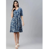 Divena - Cotton Blue Womens Fit And Flare Dress ( Pack of 1 ) - None