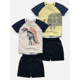 Raglan Half Sleeve Printed T-shirt with Comfy Solid Shorts for Infants & Boys - Pack of 4 (2 T-shirt & 2 Shorts)