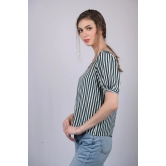 White and Green Striped Relaxed Fit Boat Neckline Top (OTL-TPS1021)-Blue / M