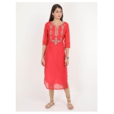 Alena - Red Silk Blend Women''s Straight Kurti - XXL