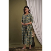 KASHVI Creation Women's Cotton Floral Printed Anarkali Maternity Feeding Kurti-Green